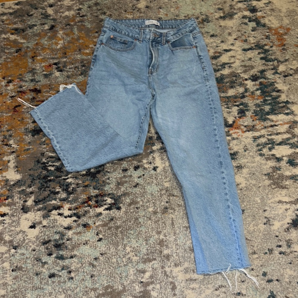 light blue denim jeans - size 10 - straight leg - raw hem